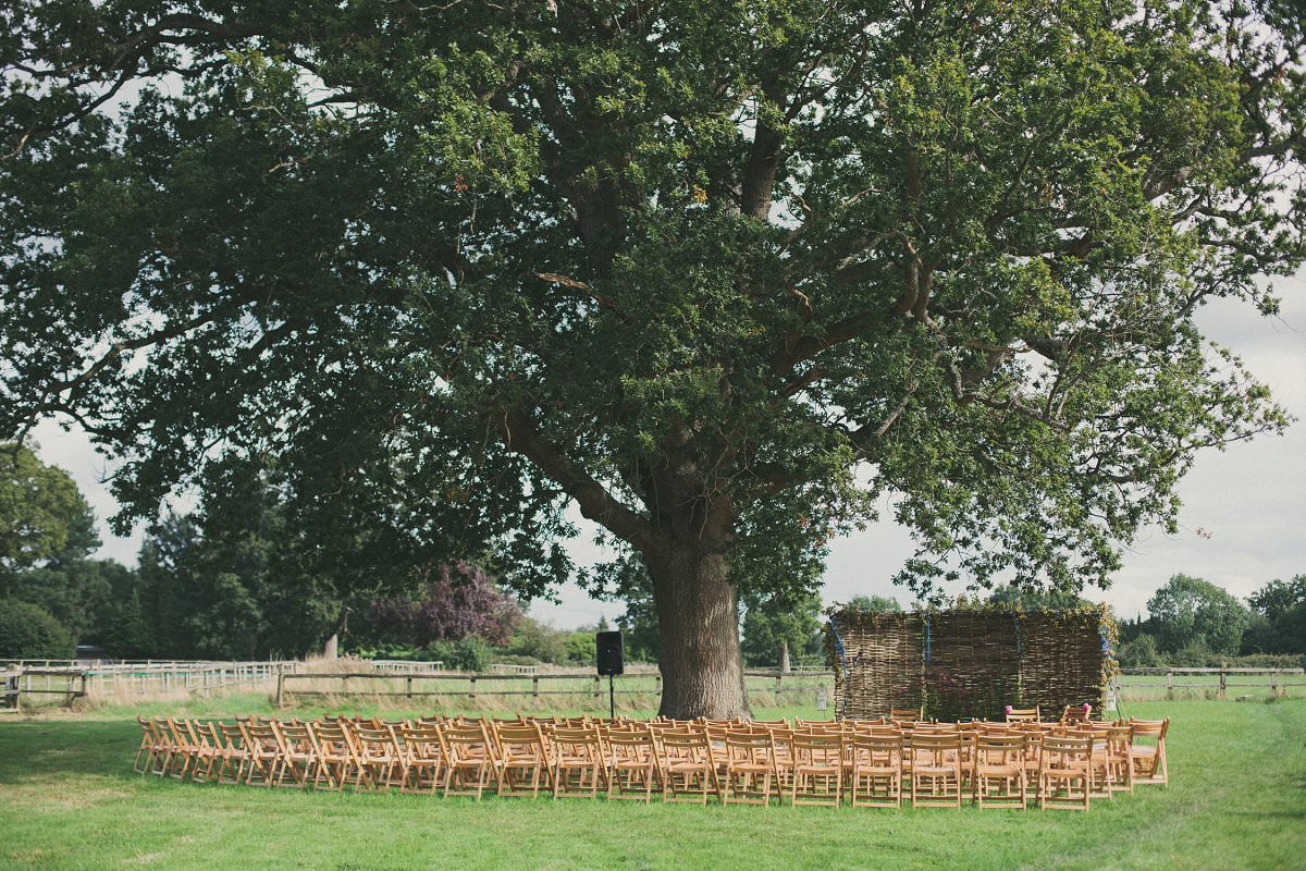 Festival wedding set up under oak tree